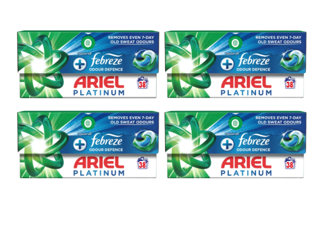 Ariel Platinum Washing Pods with Febreze, 4 x 38 Washes (152 Washes)